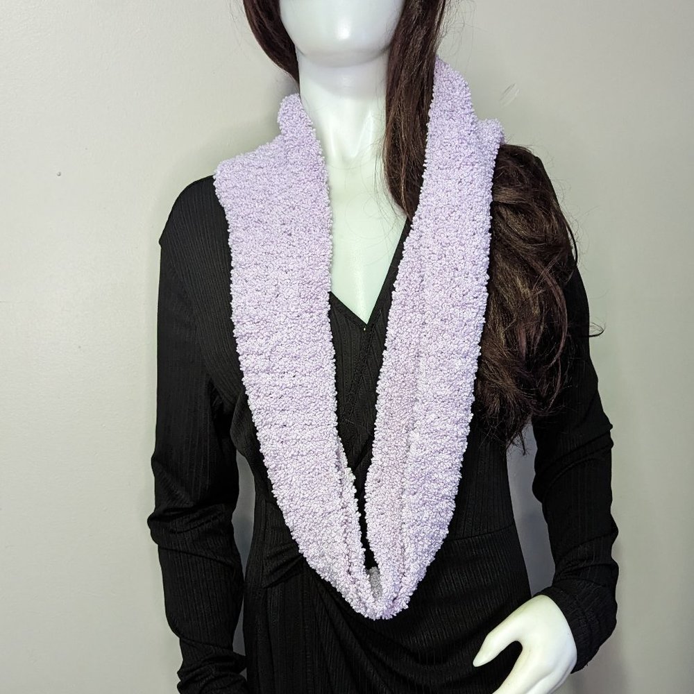 Hand Crafted Soft Fuzzy Lilac Crochet Infinity Scarf